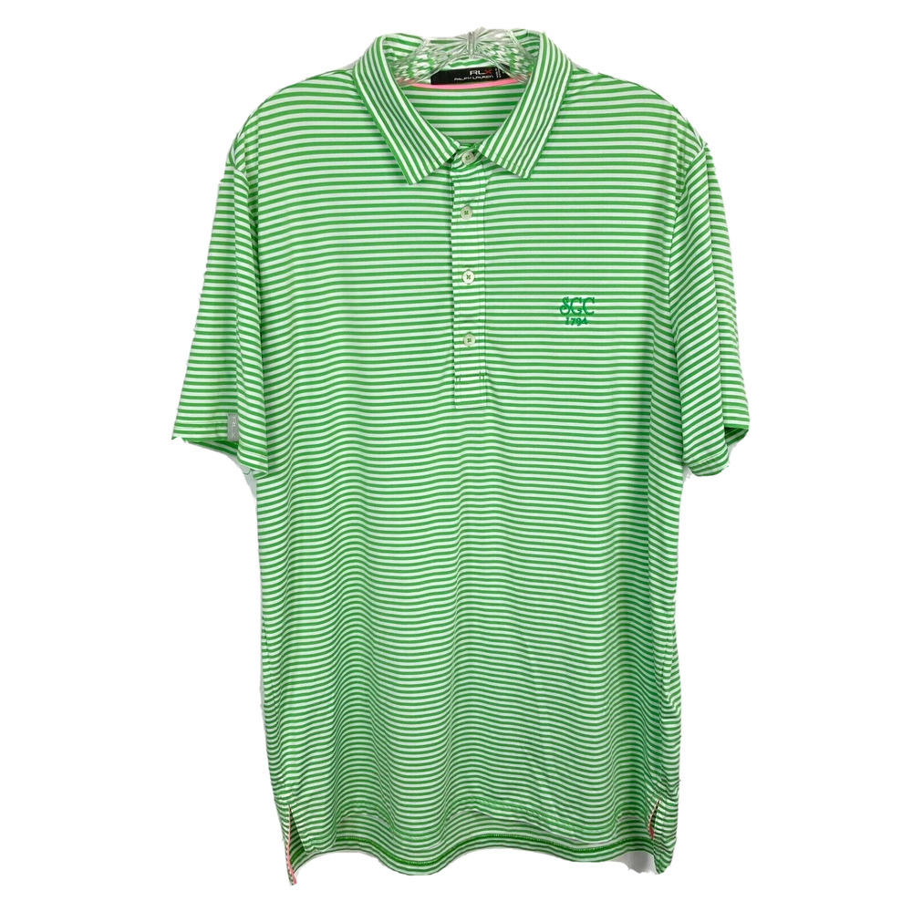 Ralph Lauren RLX Polo Shirt Mens Sz L Green White Striped Golf *SGC 1794 Logo